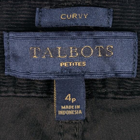 Talbots Petites 4P Curvy Fit Black Corduroy Pants Stretch Cotton Blend Mid Rise - Picture 3 of 4